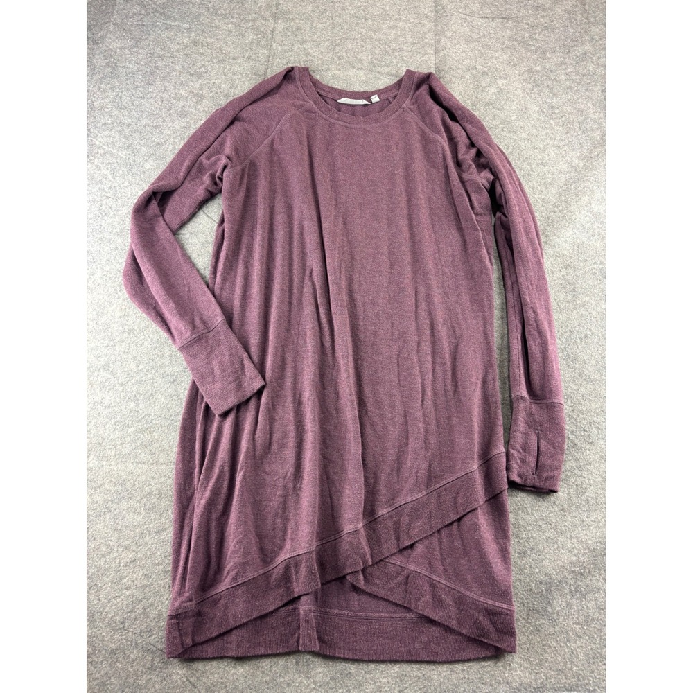 Athleta Womens L Purple Long Sleeve Tulip Hem Tunic Dress Thumbholes Modal SEE